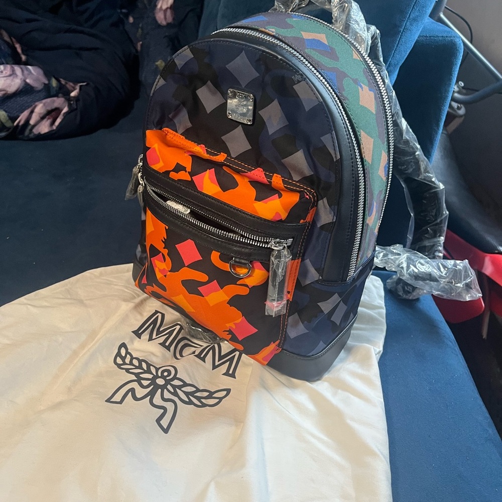 MCM Orange and Blue Camouflage Backpack